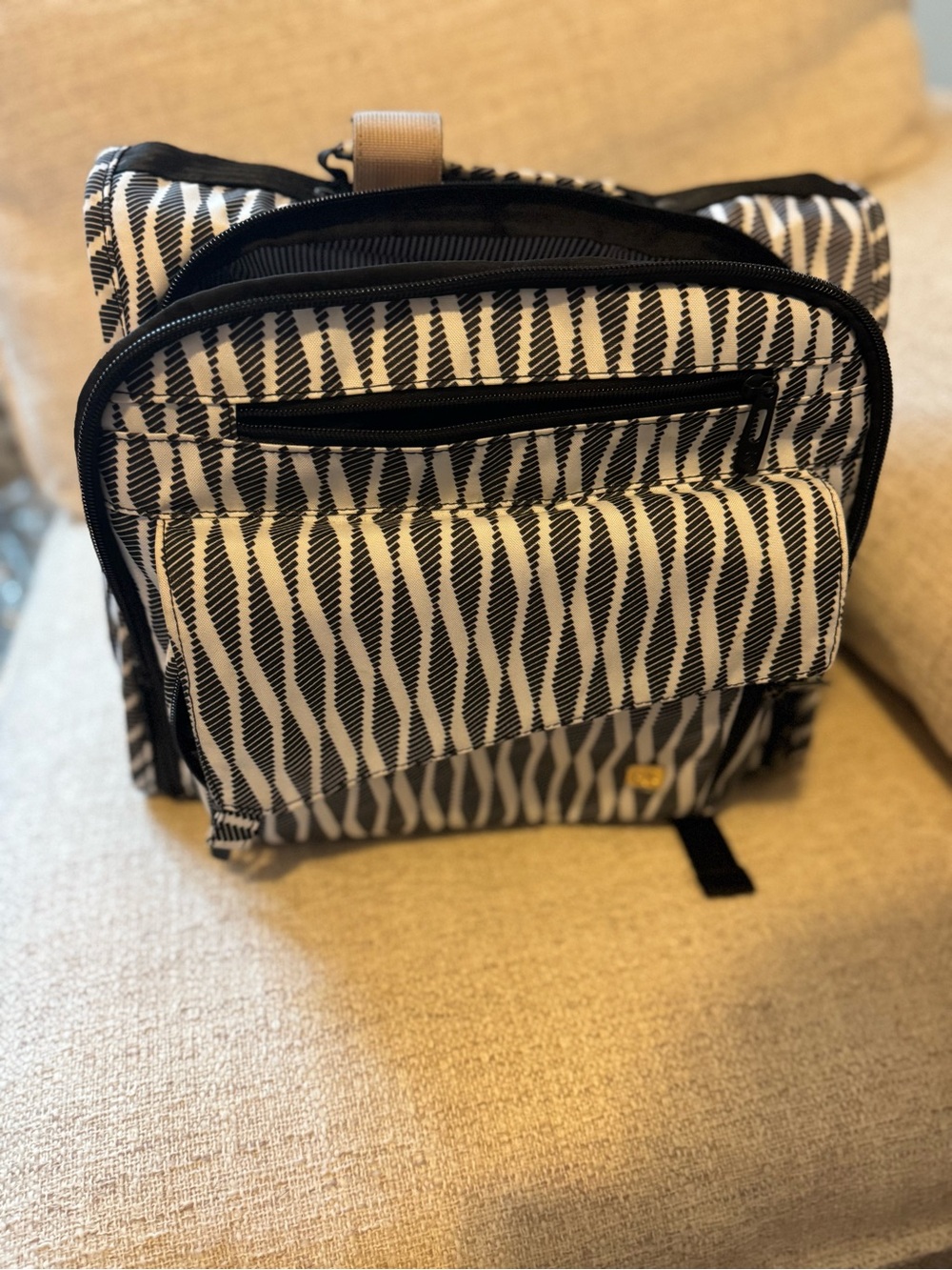Only Kids Black and White Wavy Pattern Backpack